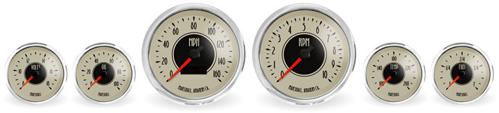 Retro Style Beige Performance Gauges