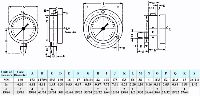 Dimensional Drawings for McDaniel Model H - 6" Dial