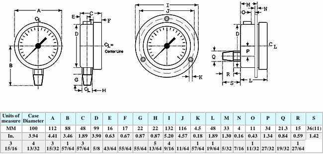 Dimensional Drawings for McDaniel Model G -  4" Dial