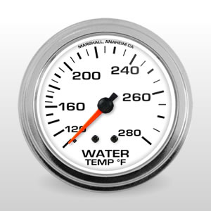 Comp II 2-5/8" Water Temperature Gauge.  White Dial, Mechanical Performance Gauge