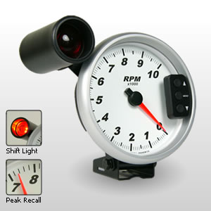 Comp II 5" Memory Tachometer with Shift Light.  Black Dial.  0-10,000 RPM