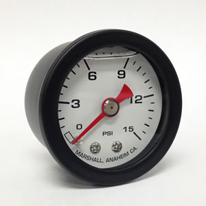 Marshall CWB00015.  1.5" Direct Mount Fuel/Oil/Air/Water Pressure Gauge, Liquid Filled, 1/8" NPT Center Back Connection