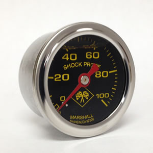 MNS00100 Marshall Direct Mount Fuel/Air/Oil/Water Pressure Gauge.  Liquid Filled, 1/8" NPT Connection.