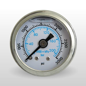 Marshall WS03000.  1.5" Direct Mount Fuel/Oil/Air/Water Pressure Gauge, Liquid Filled, 1/8" NPT Center Back Connection